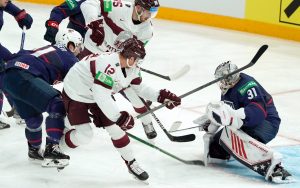 Latvijas hokeja izlase pret ASV. Foto: LHF